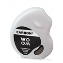 A spool of WOOM Carbon Dental Floss with activated carbon, designed for oral hygiene.
