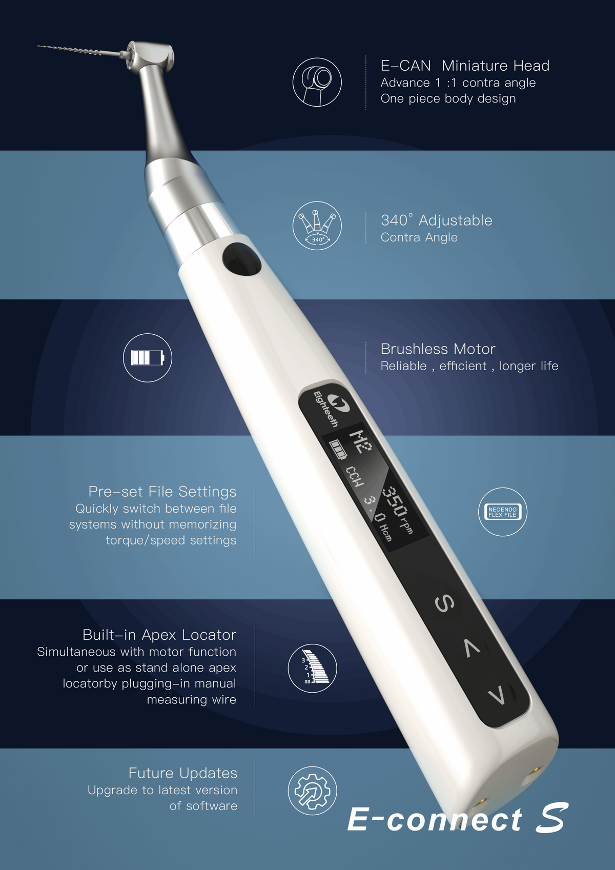E-CONNECT S Endomotor With Built-in Apex Locator by