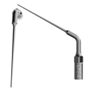 Dental tool with a cylindrical handle and curved tip on a white background