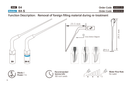 Technical diagram of dental tool with specifications and illustrations on a white background
