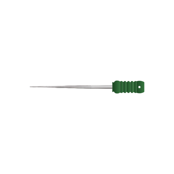 Green-handled finger spreader on a white background