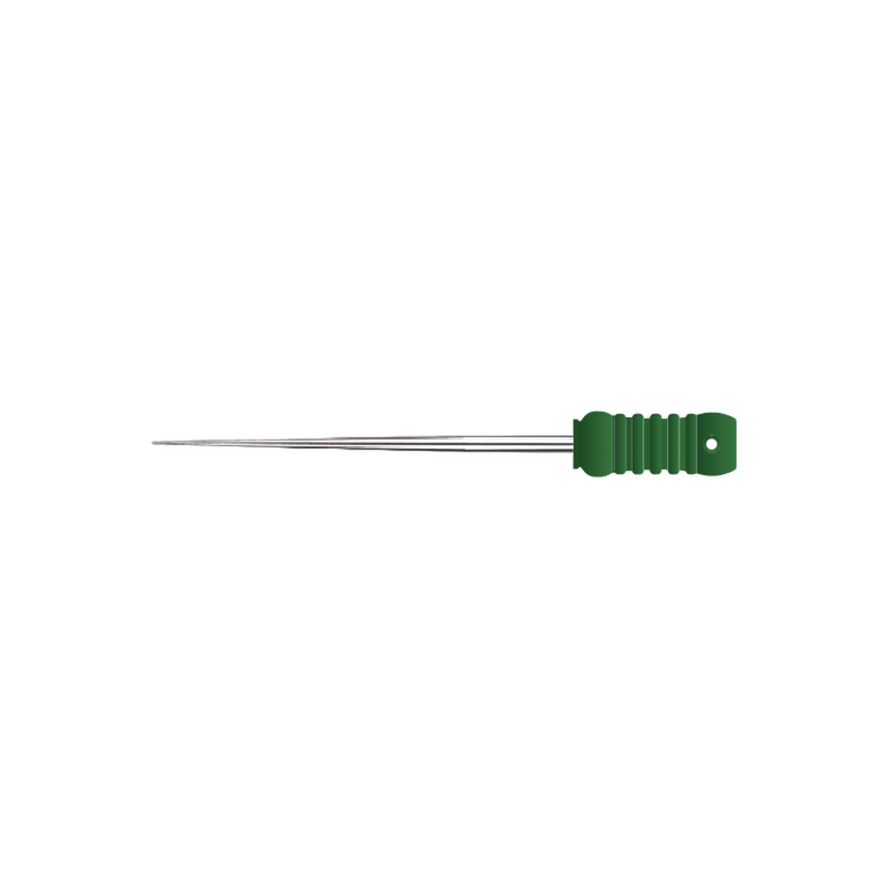Green-handled finger spreader on a white background